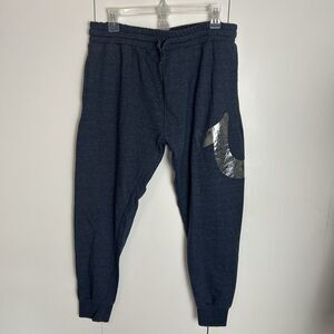 True Religion Metallic Signature Logo Jogger Sweatpants Elastic Blue Lounge Sz M